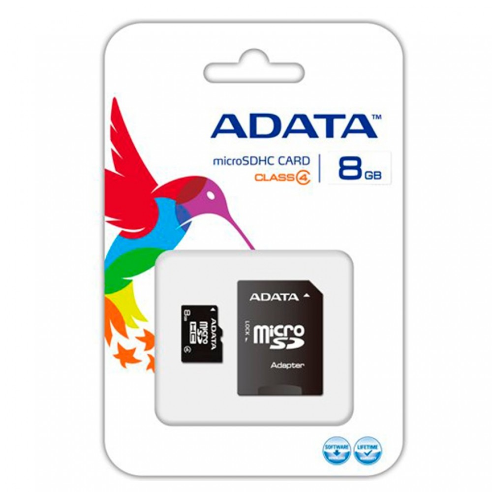 ADATA 8GB Micro SDHC Memory Card With SD Adapter - Class 4