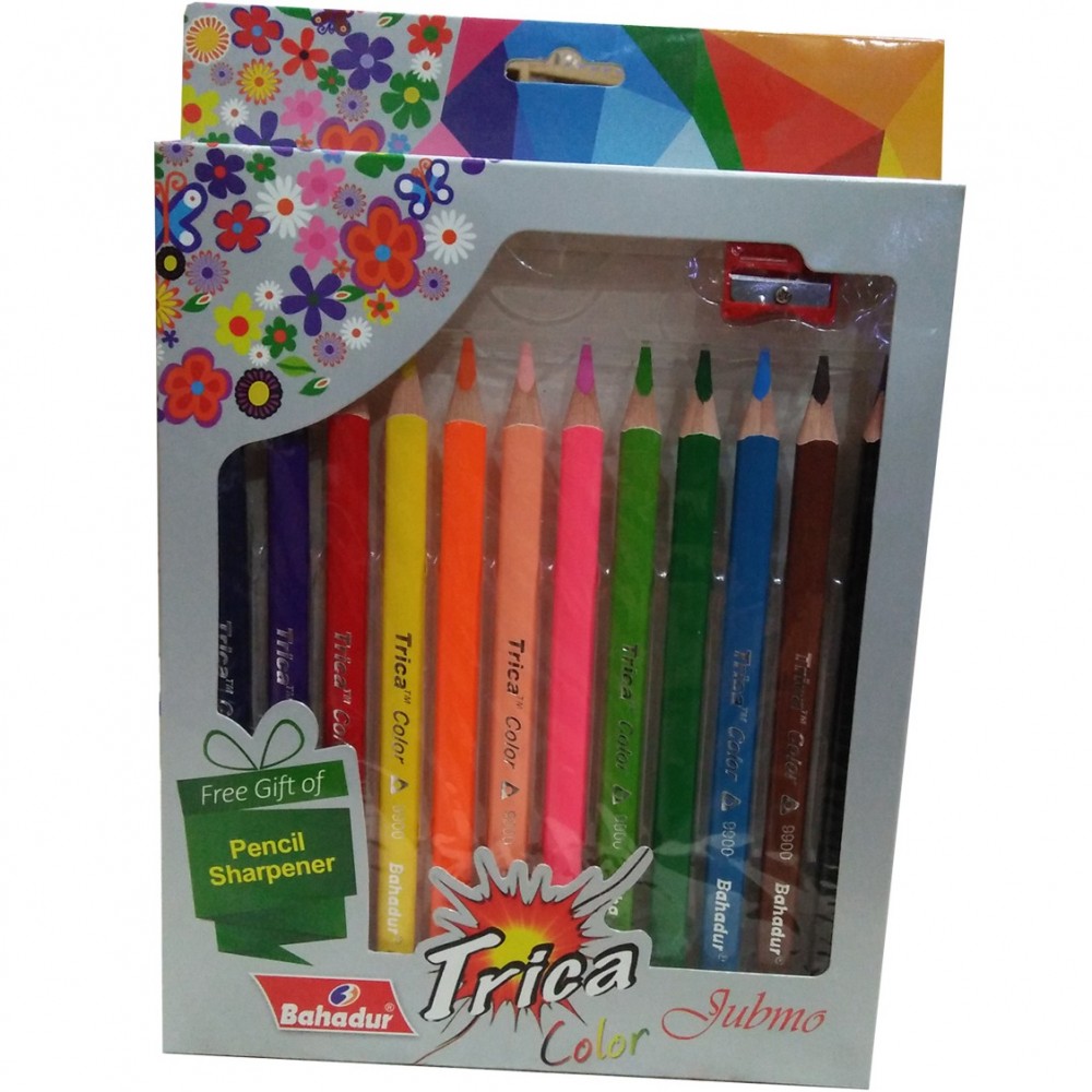 Bahadur Trica Jumbo Pencil Color Box - 12 Pieces - Free Sharpener