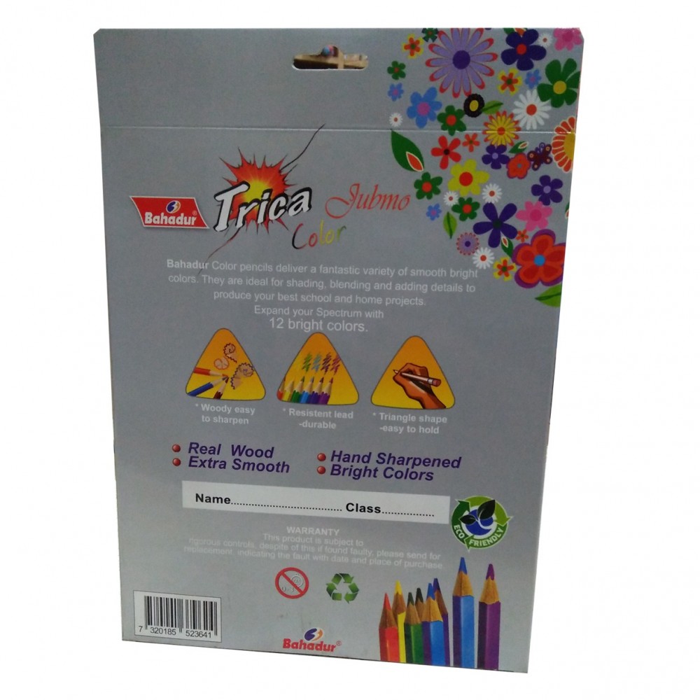 Bahadur Trica Jumbo Pencil Color Box - 12 Pieces - Free Sharpener