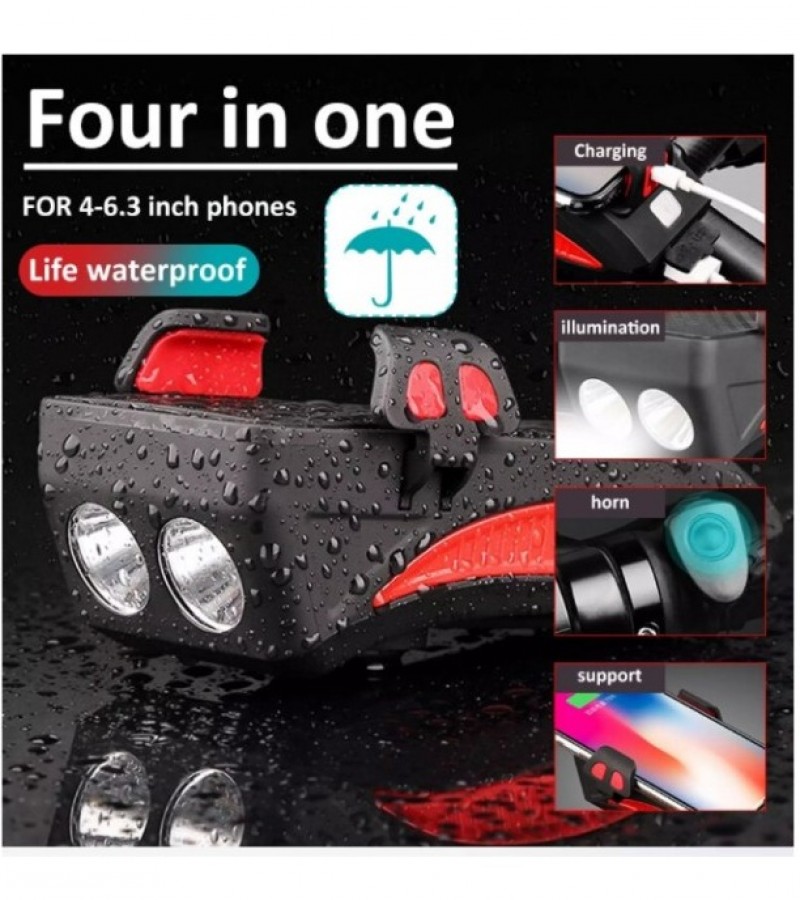 Bike Flashlight LED Multifunction 4 IN 1 Bike Horn Holder Power Bank Bicycle