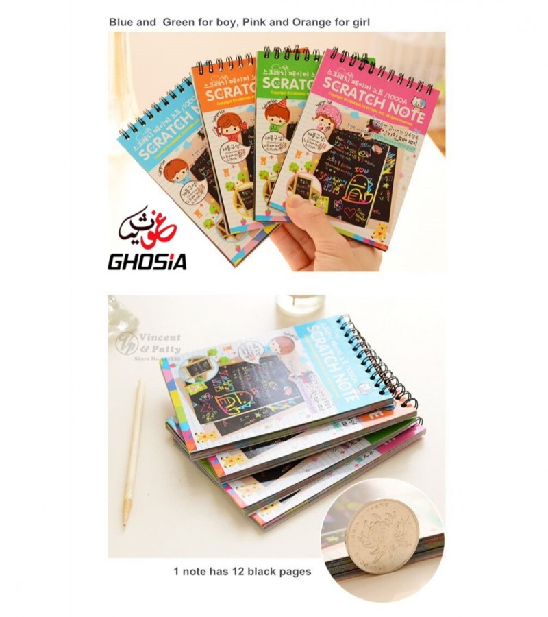 Colorful Scratch Paper Drawing Pad With Wooden Pen For Kids, Students ideal Gift