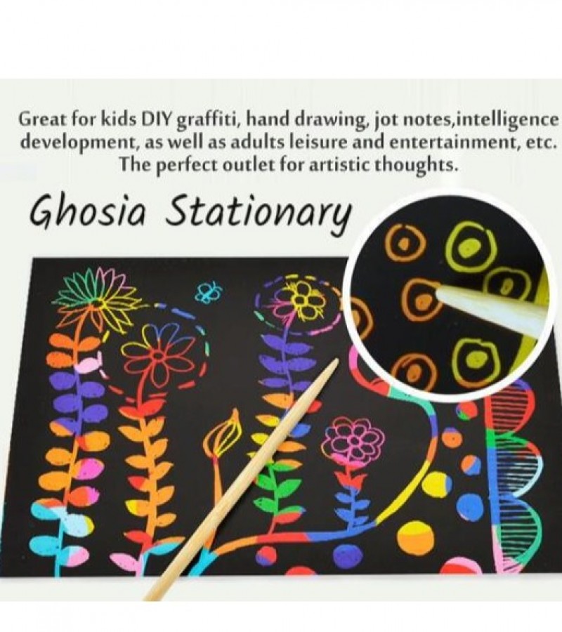 Colorful Scratch Paper Drawing Pad With Wooden Pen For Kids, Students ideal Gift