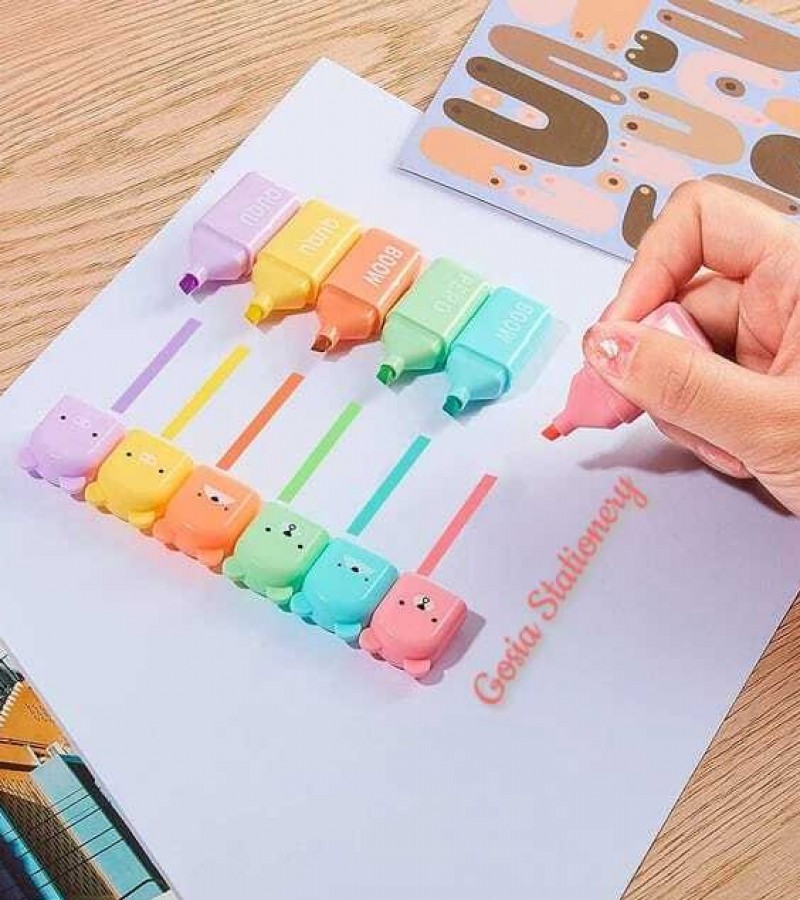 Cute Bear Design Multicolor Mini Highlighter Set ( 6 Pcs Pack ) – 801