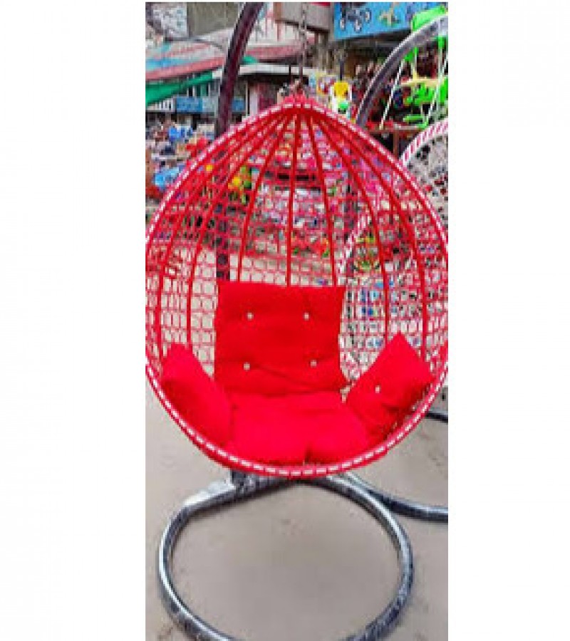 Egg Shape Hanging White Scrambled Net Swing Chair - Jhoola with Stand & Cushion For Adult
