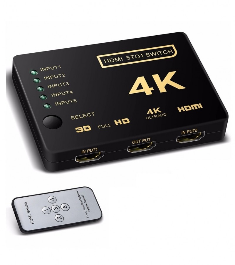 HDMI Switch 5 Port 2K 4K 5 Input 1 Output with Remote Control (No Adapter Inside) Sale price Buy online in Pakistan - Farosh.pk