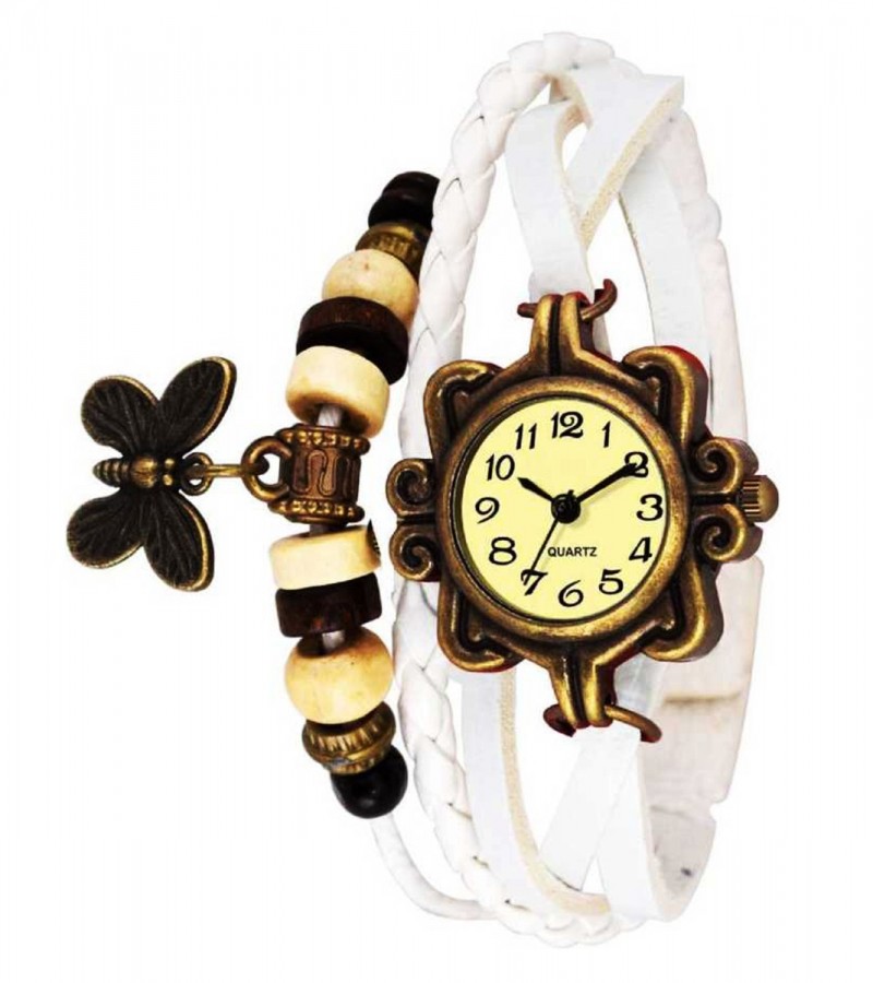 Leather Bracelet Watch For Girls - White
