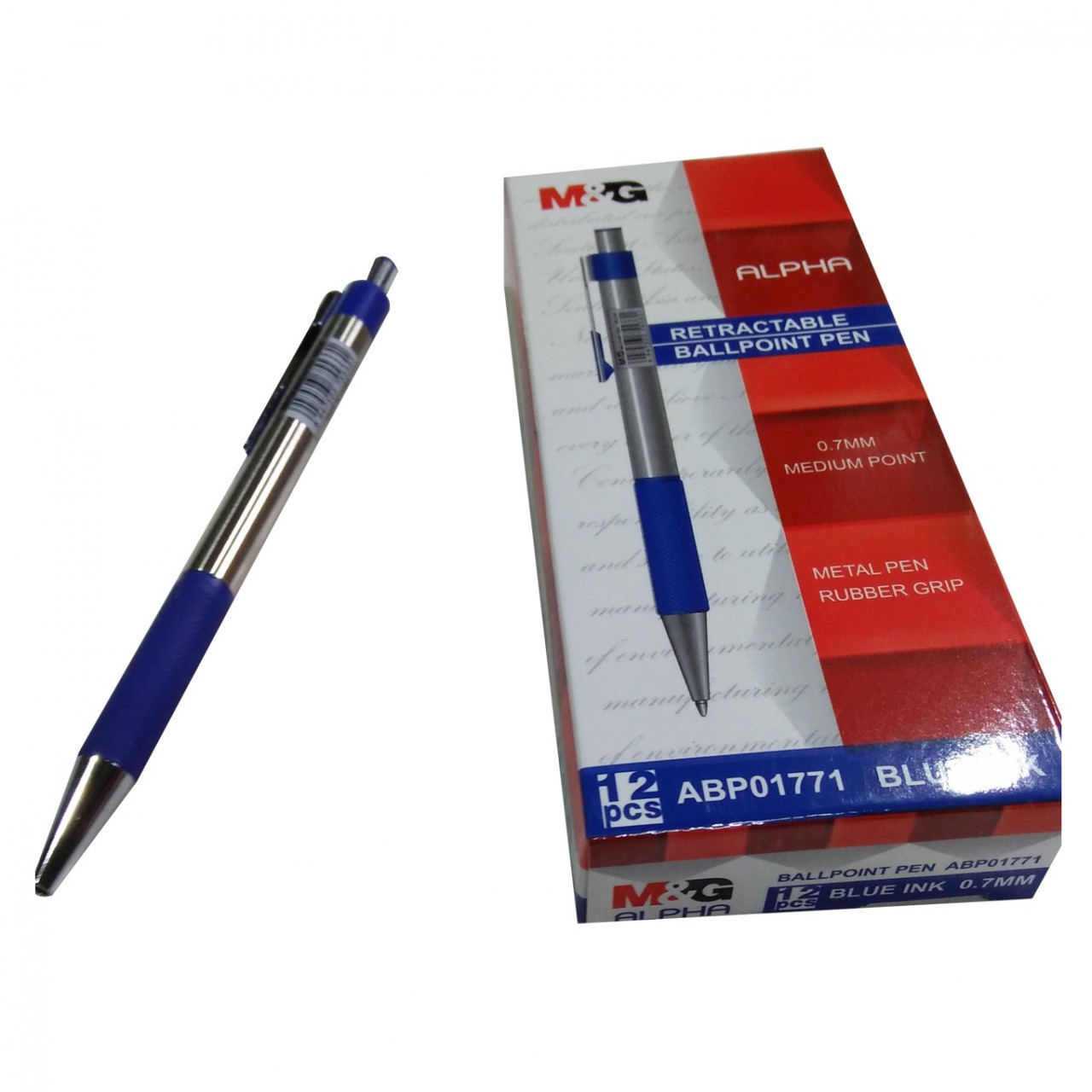 M&G Alpha Retractable Blue Ball Point - 12 Piece - 0.7mm