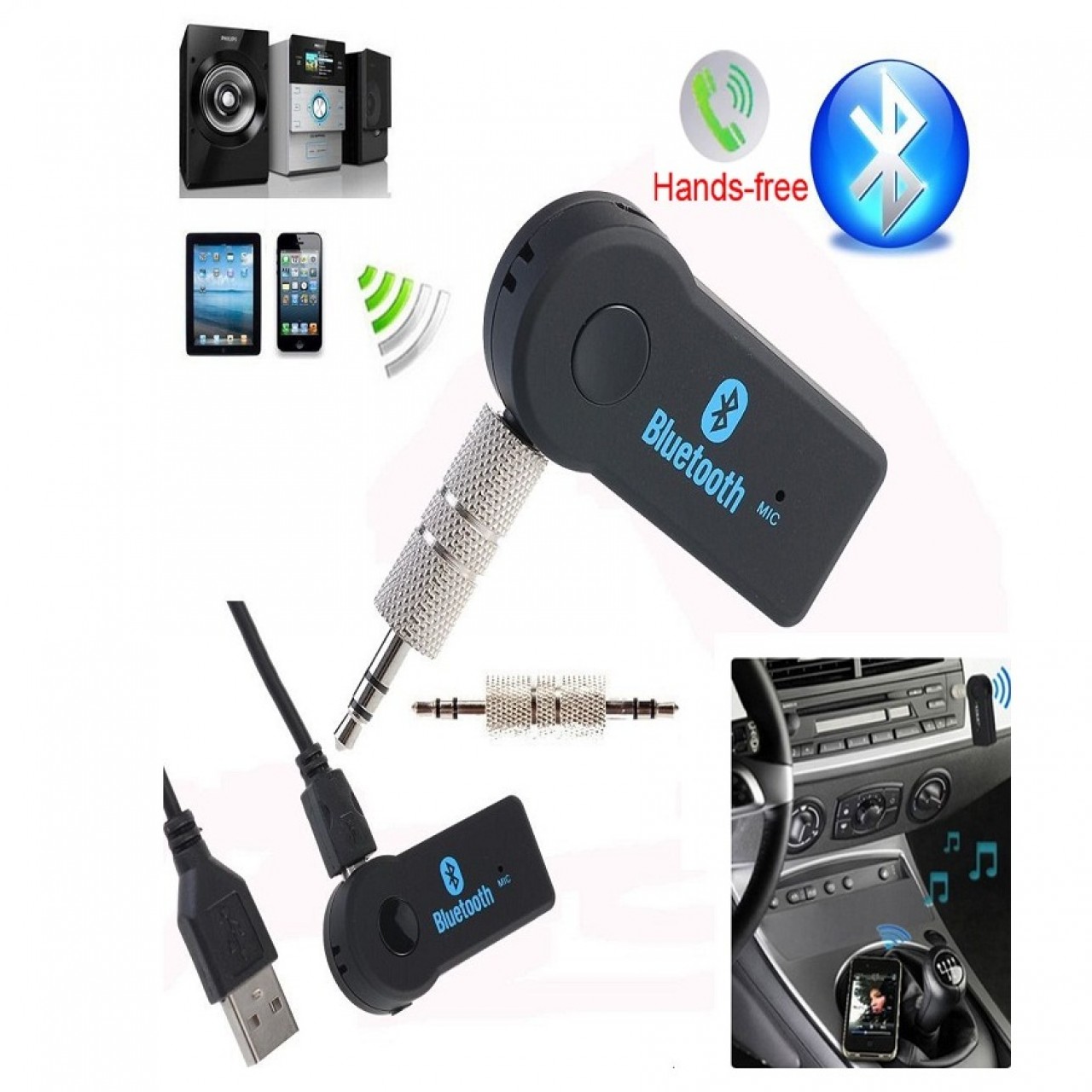 Mini 3.5MM Jack AUX Audio MP3 Music Bluetooth Receiver Car Kit