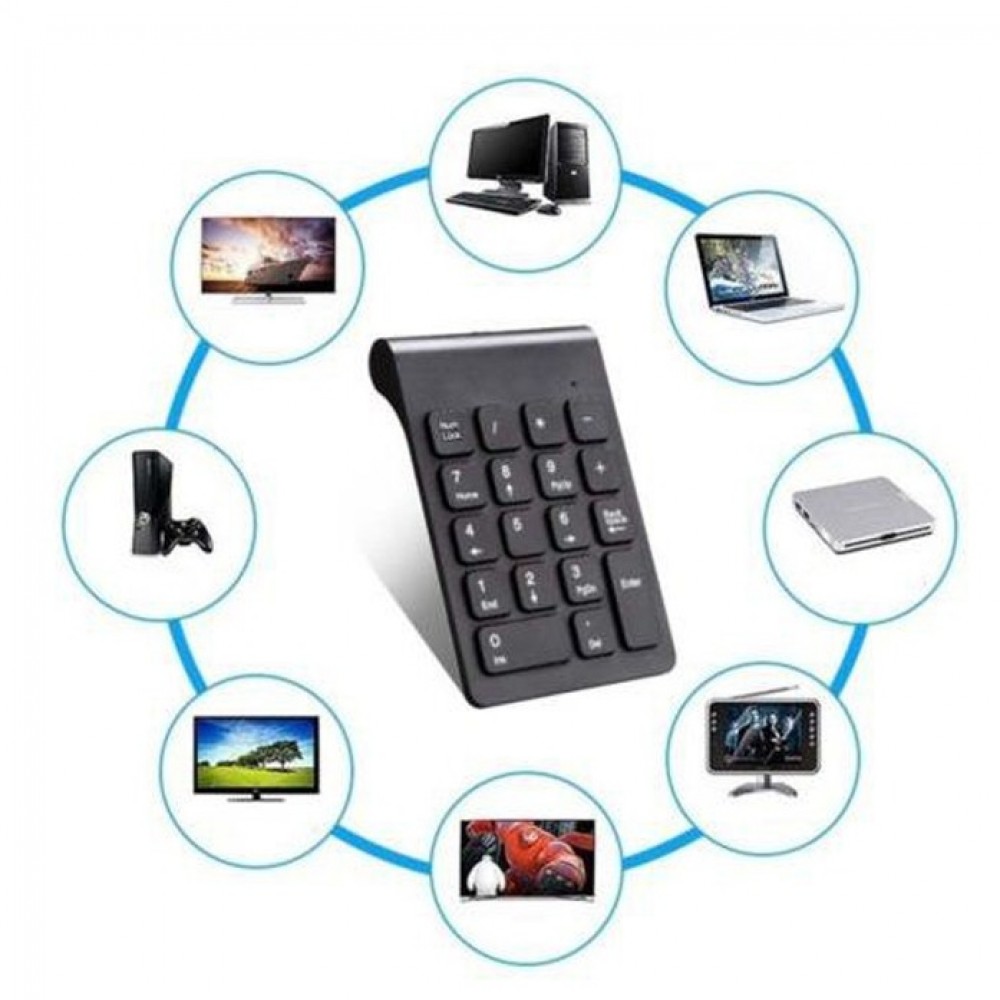 Mini Numeric Wireless Keypad 2.4GHz 18 keys Pad - Black