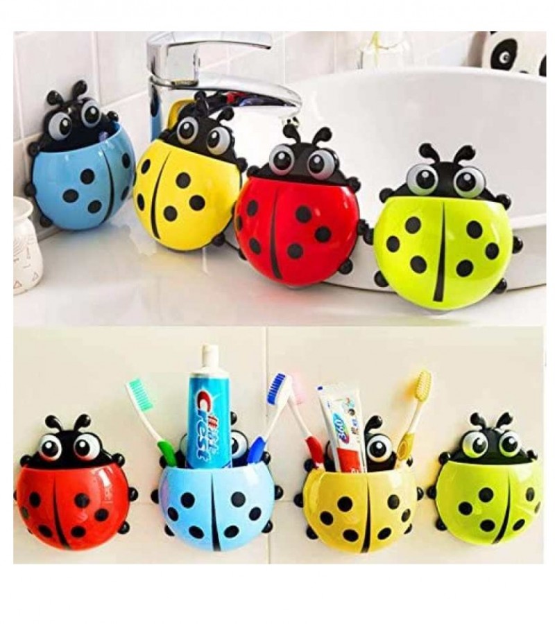 Pack of 3 Cute Ladybug Toothbrush Wall Holder Bathroom Cartoon Set