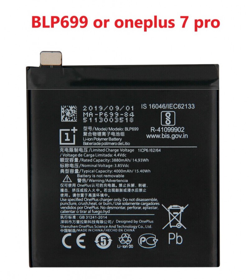 100% Original New BLP699 Battery For OnePlus 7 Pro / 1+7 Pro Capacity-4000mAh