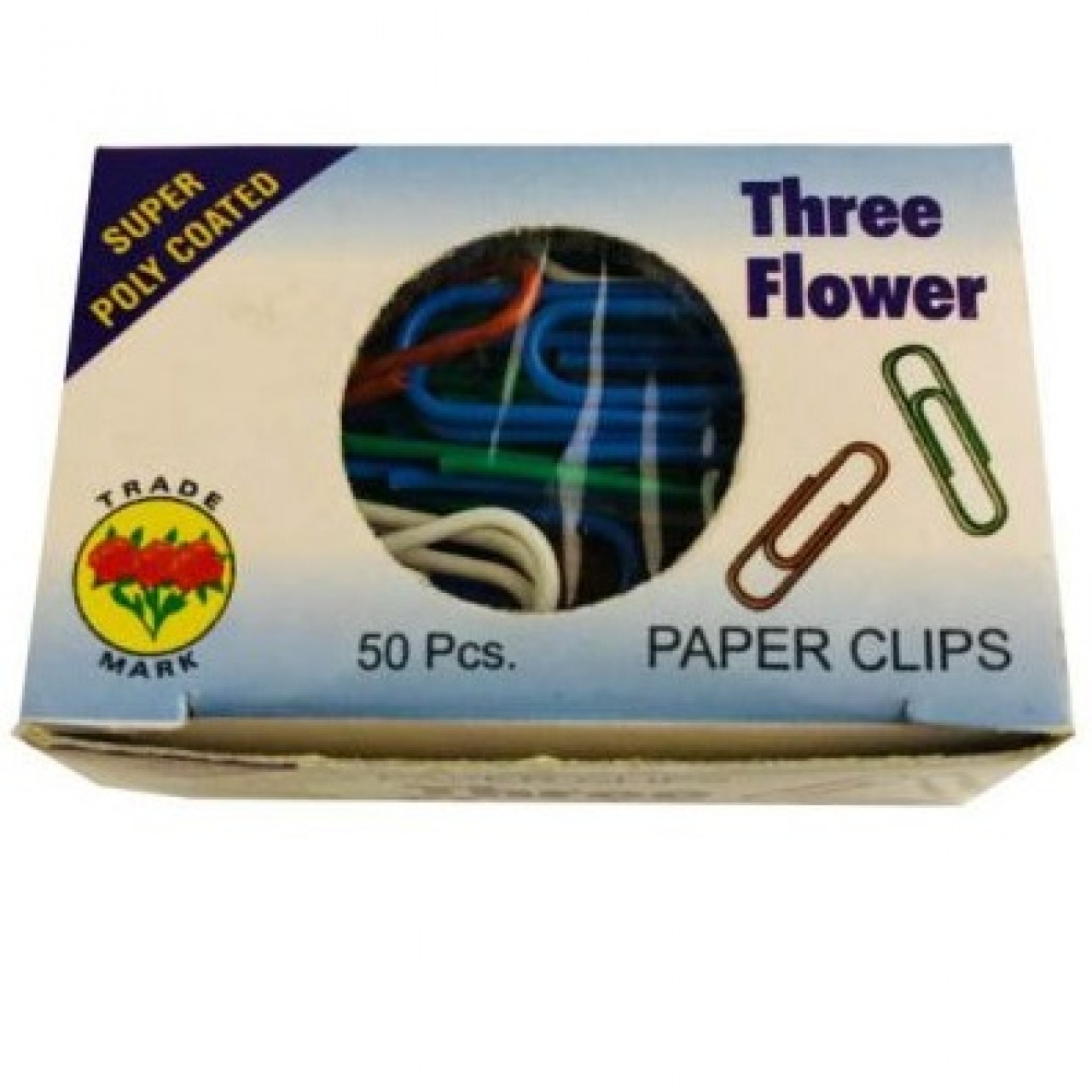 Poly Coated Paper Clips By Three Flower - Multicolor 50Pcs