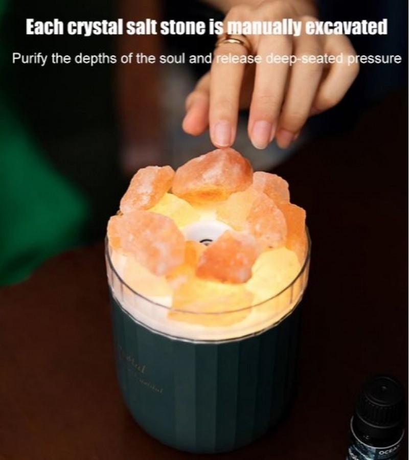 Portable Crystal Aromatherapy LED Light Salt Cool Mist Humidifier for Home Decor Car