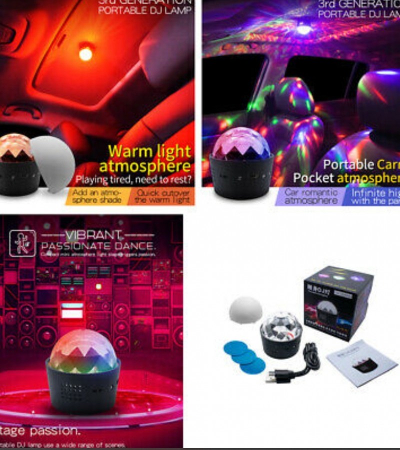 Portable Wireless RGB LED DJ Light Strobe Effect Stage Magnetic USB Lighting Voice Control for Car W
