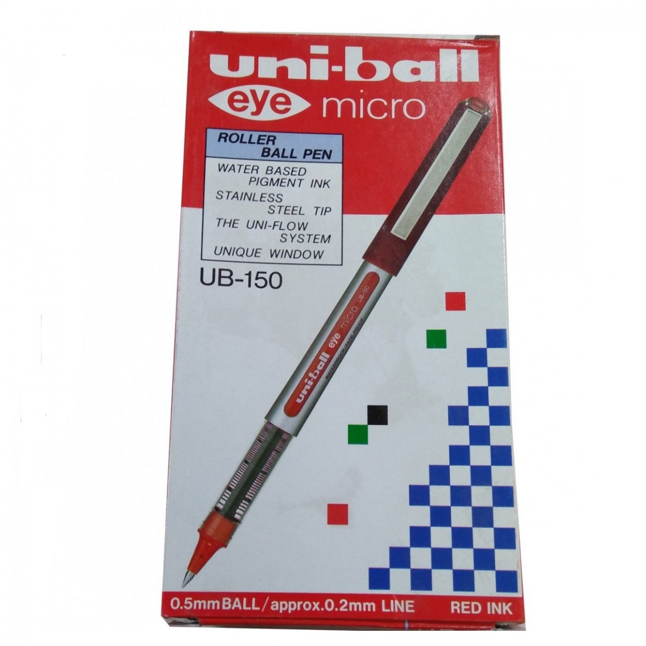 Uniball Eye Micro Ball Pen - 12 Pieces - Red, Blue & Black