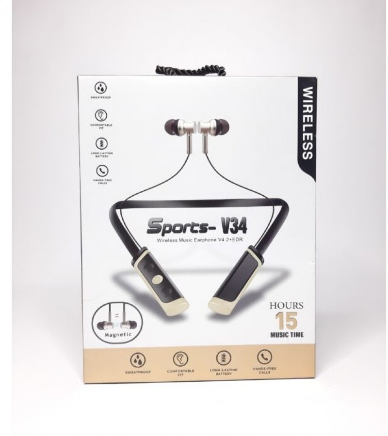 V34 Bluetooth Neckband Sports Headset with Mic - Sports-V34 Bluetooth Neckband
